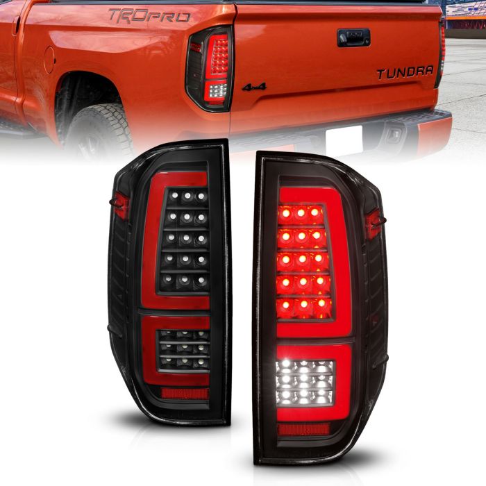 TOYOTA TUNDRA 14-21 FULL LED TAIL LIGHTS BLACK HOUSING (SEQUENTIAL SIGNAL)(RED LIGHT BAR)