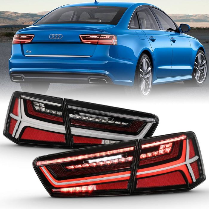 Audi A6/S6 12-15 LED TAILLIGHT BLACK HOUSING CLEAR LENS 4 PCS (SEQUENTIAL SIGNAL) 