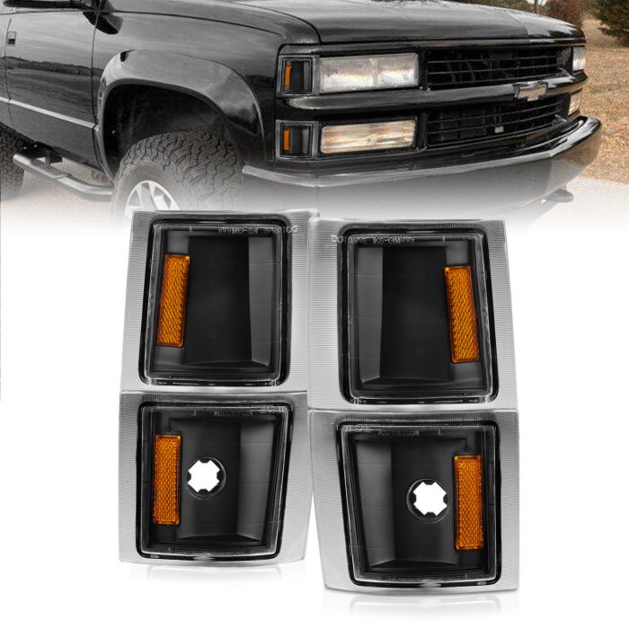 CHEVY BLAZER (FULL SIZE) 1992-1994 / CHEVY C/K1500 1994-1999 /2500/3500 1994-2000 / SUBURBAN 1994-1999 / TAHOE 1995-1999 CORNER LIGHTS BLACK CLEAR LENS WITH AMBER REFLECTOR