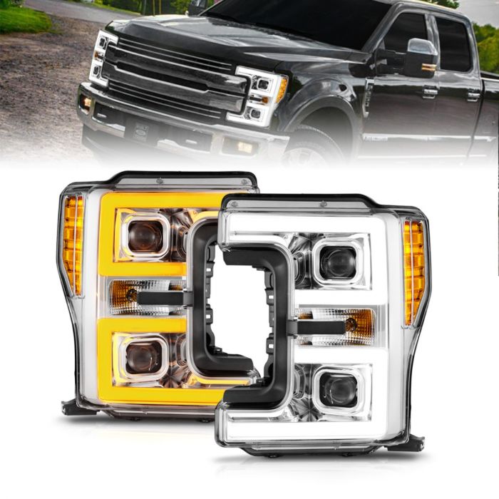 FORD F-250/F350/F450 17-19 FULL LED PROJECTOR SWITCHBACK PLANK HEADLIGHTS CHROME