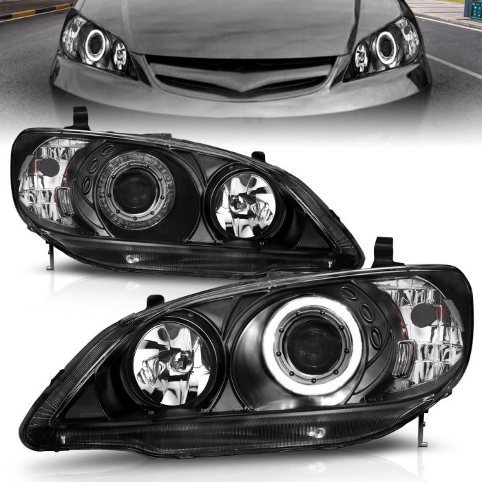 Anzo USA 121234 Honda Civic Gun-Metal Crystal Clear Headlight Assembly Sold in Pairs
