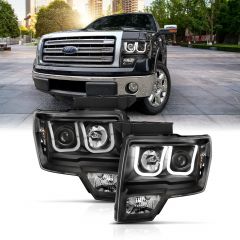 FORD F-150 09-14 PROJECTOR BLACK HEADLIGHT U BAR STYLE AMBER (HID TYPE) (WITHOUT HID KIT)