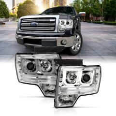 FORD F-150 09-14 PROJECTOR CHROME HEADLIGHT U BAR STYLE AMBER (HID TYPE) (WITHOUT HID KIT)