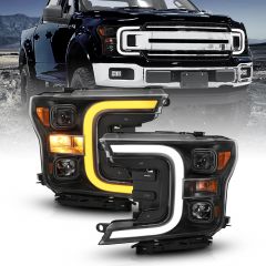 2018-2020 FORD F-150 PROJECTOR LIGHT BAR STYLE SWITCHBACK HEADLIGHTS BLACK AMBER
