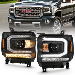 GMC SIERRA 1500 16-19 PROJECTOR HEADLIGHT PLANK STYLE BLACK W/ SEQUENTIAL AMBER SIGNAL (HID Compatible, No HID Kit )