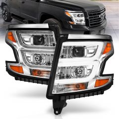 CHEVY TAHOE 15-20 SUBURBAN 15-20 PROJECTOR HEADLIGHTS PLANK STYLE CHROME W/DRL