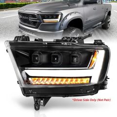 DODGE RAM (NEW BODY) 19-21  FULL LED PROJECTOR HEADLIGHTS BLACK AMBER (SEQUENTIAL SIGNAL) (LEFT SIDE)