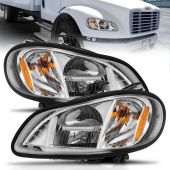FREIGHTLINER M2 02-14 LED CRYSTAL HEADLIGHTS CHROME HOUSING W/ CLEAR LENS  