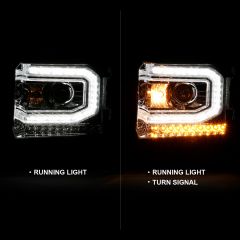 GMC SIERRA 1500 16-19 PROJECTOR HEADLIGHT PLANK STYLE CHROME W/ SEQUENTIAL AMBER SIGNAL (HID Compatible, No HID Kit )