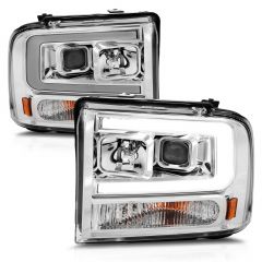 FORD F-250/350/450/550 SUPER DUTY 05-07/EXCURSION 2005 PROJECTOR HEADLIGHTS CHROME AMBER (W/ C LIGHTS BAR)