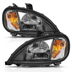 FREIGHTLINER COLUMBIA 96-13 LED CRYSTAL HEADLIGHTS BLACK HOUSING W/ CLEAR LENS  